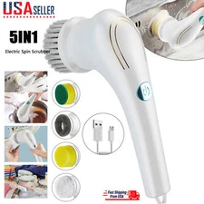 5 in 1 Electric Spin Scrubber Cordless Cleaning Brush Rotating Bathroom Clean US