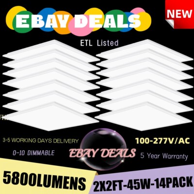 14X White 2x2FT LED Flat Panel Light 45W 5000K Daylight Drop Ceiling Lamp Office