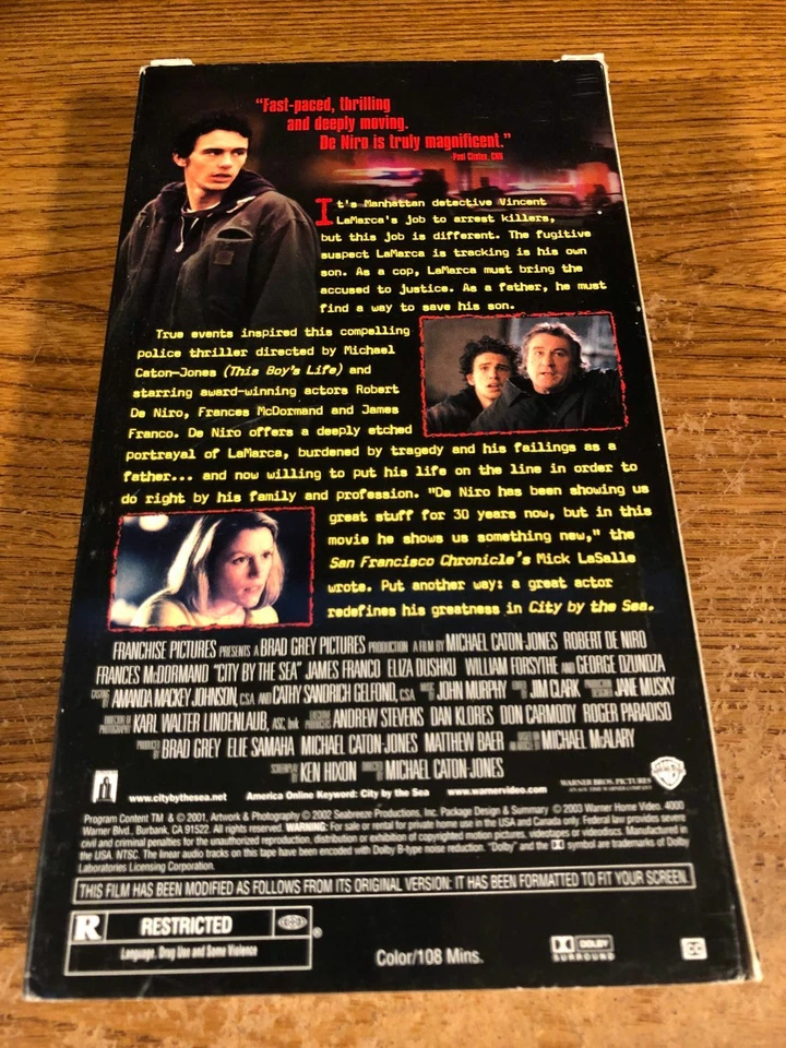 City By The Sea Screening Copy VHS Used Movie VCR Video Tape Robert De Nero RARE - Imagem 3 de 4