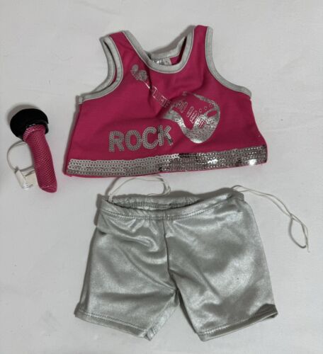 Build A Bear Pink Top Tank Top Silver Pants Leggings Microphone - Picture 1 of 4