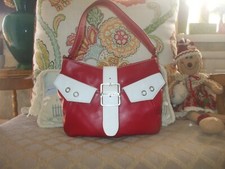 Via Spiga Red & White Leather Handbag Baguette Buckle Detail Shoulder Bag #301