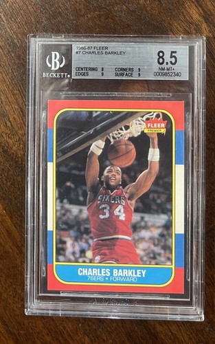 1986 FLEER BASKETBALL #7 CHARLES BARKLEY RC BGS 8.5 WITH 3 MINT 9 SUBGRADES ~~
