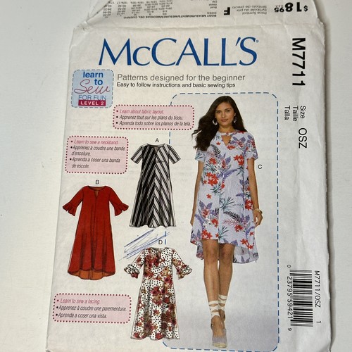 Mc Calls M7711 Pattern Misses Dresses Loose Fitting Woven Cotton Blends Uncut
