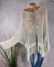 Häkel Pullover  SHIRT Netz OVERSIZE Italy Fransen MULTICOLOR M1 40 42 44