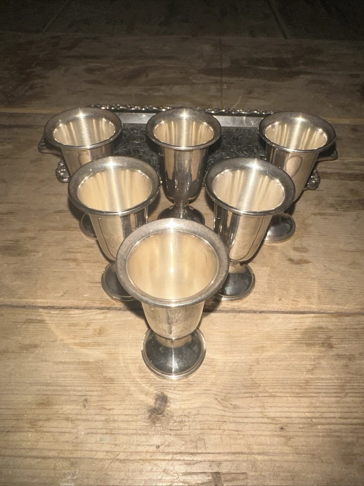 Set/6 Towle Sterling Silver Pedestal Cordials 3” #58 W/Chrome Decorative Tray - Image 2 of 4