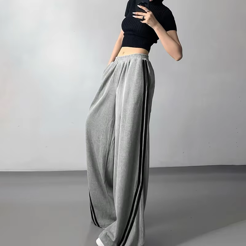 Y2K Hip Hop Women Striped Trousers Emo Streetwear Casual Loose High Waist Pants - Picture 4 of 8