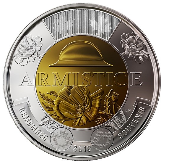1918-2018 100th Anniversary Armistice Toonie $2 NO-Color Coin from