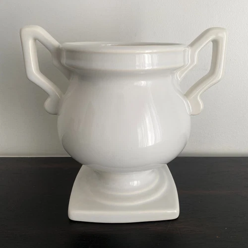 Vintage Haeger Pottery White Trophy Vase Double handle Urn Planter