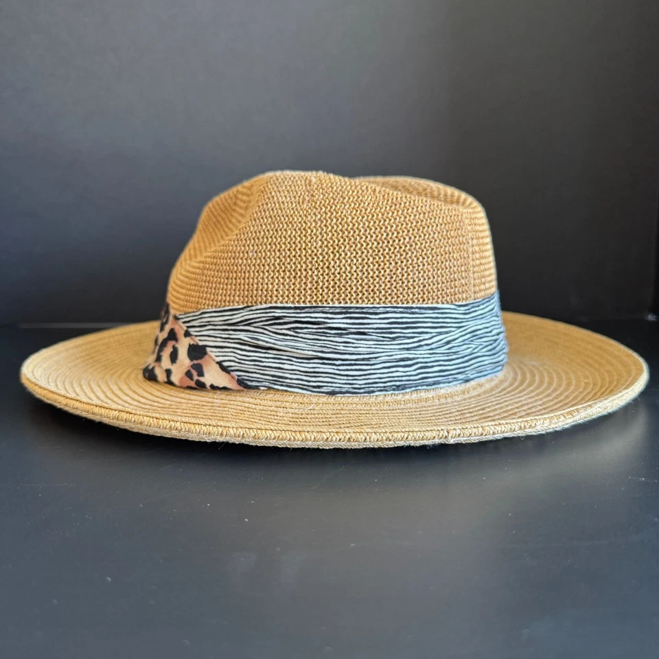 San Diego Hat Co. Womens Straw Beach Pool Fedora With Animal Print & Zebra Band - Image 4 of 4