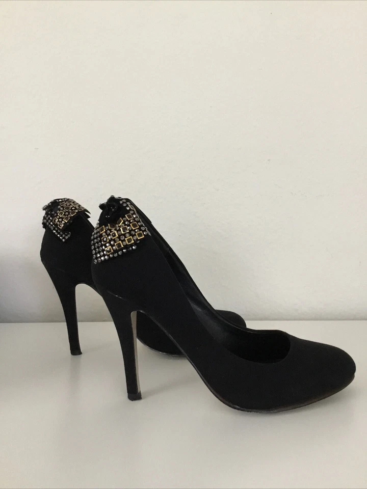 Black High Heels Size 7.5 Velvet Decorative Bow Cocktail Formal Call It Spring - Image 3 of 4