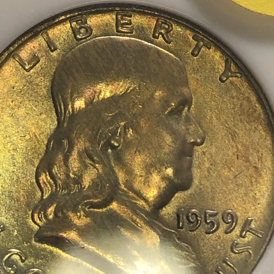 1959-D Franklin Half Dollar 50c NGC - MS65 Old no Line Holder Beautiful Toning - Image 2 of 4