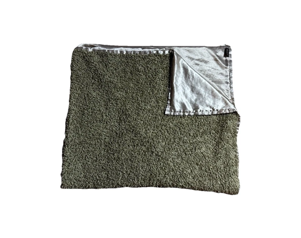 Mel Rose Green Throw Blanket Shaggy Reversible Satin Silky Luxury Vintage 90s - Image 2 of 4