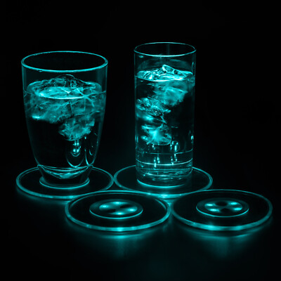 PRECORN 4x LED Untersetzer Bierdeckel Leuchtend f Getränke Gläser Flaschen Party