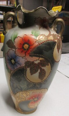 Antique Nippon Royal Nishiki Hand Painted Vase Floral 12