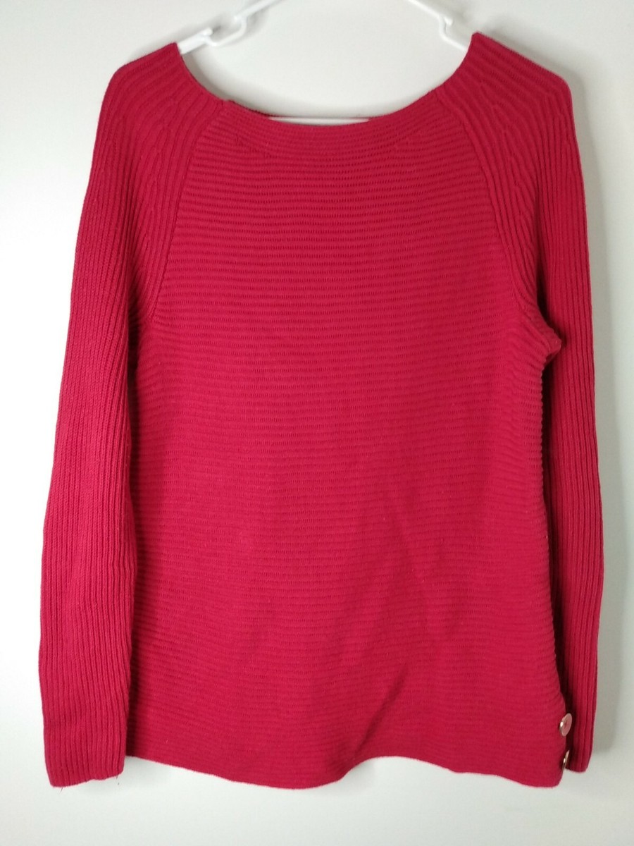 Talbots Petites Women's LP Sweater Red Ribbed Knit 100% Cotton