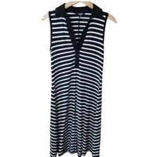 Premise women S Black & white striped sleeveless dress Preppy beach casual
