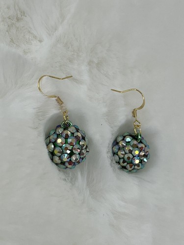 New Year’s Eve Ball Drop Gold/Blue Glass Crystal Rhinestone Earrings FAST SHIP! - Picture 6 of 7