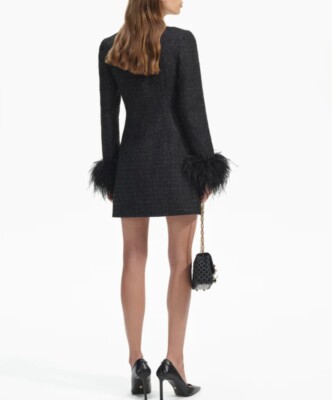 Self-Portrait Black Boucle Feather Mini Dress Long Sleeve Tweed Dress for  Ladies | eBay