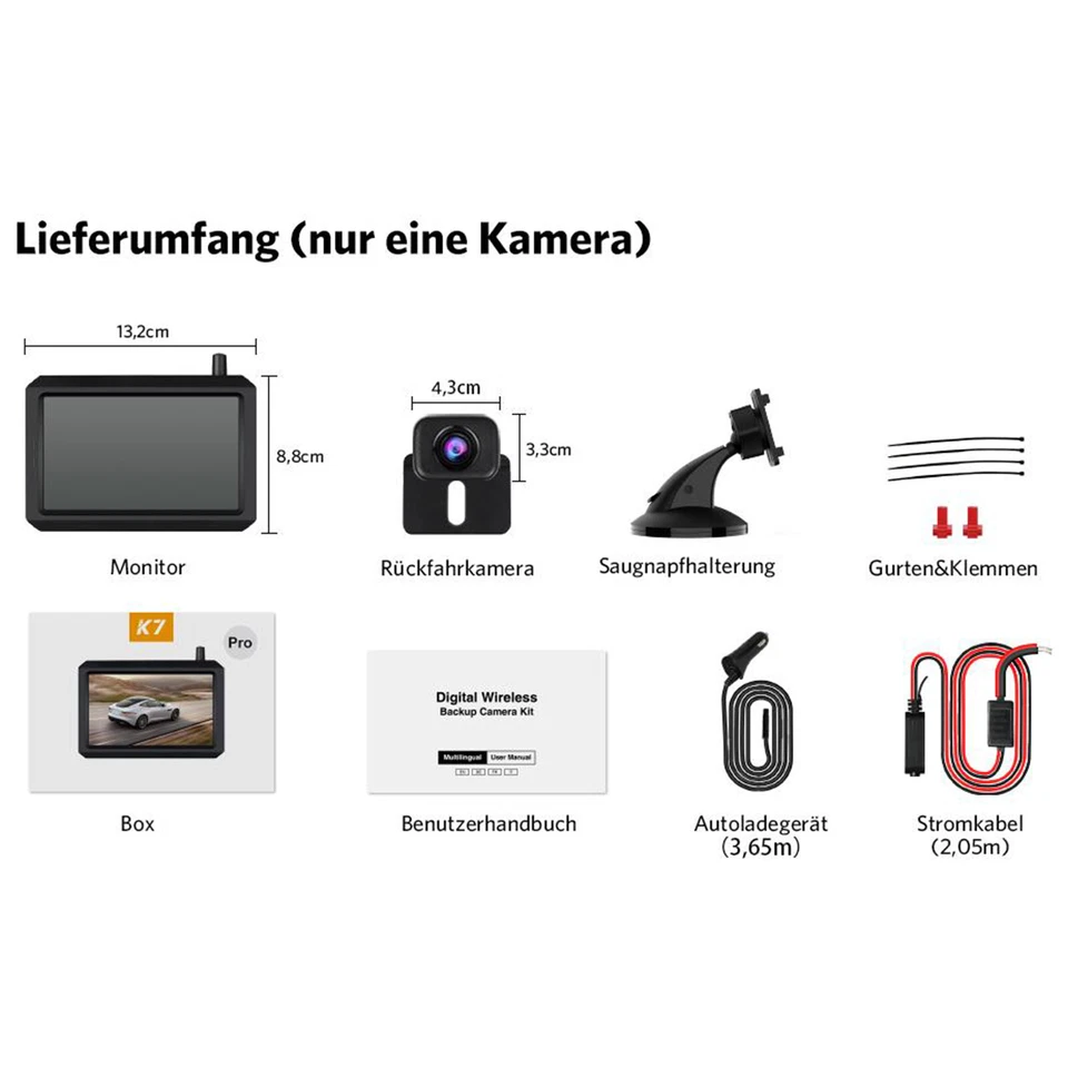 Cargoplay K7PRO Kabellos Rückfahrkamera +Funk 5" Monitor Rückseiten Einparkhilfe - Bild 2 von 4