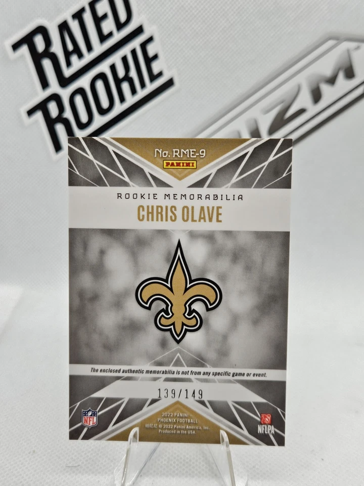 Chris Olave 2022 Phoenix Silver Holo SP /149 RC Rookie Memorabila Patch Saints * - Image 2 of 3
