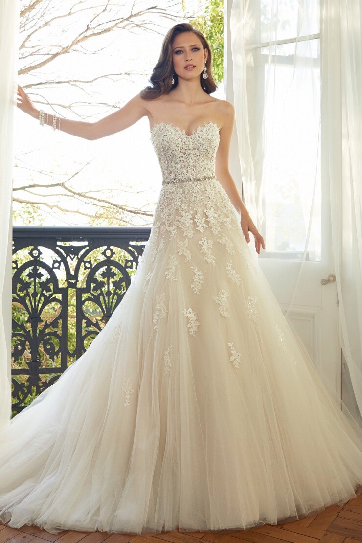 sophia tolli lace wedding dress Ethereal Lace Wedding Dress with Off Shoulder Straps
