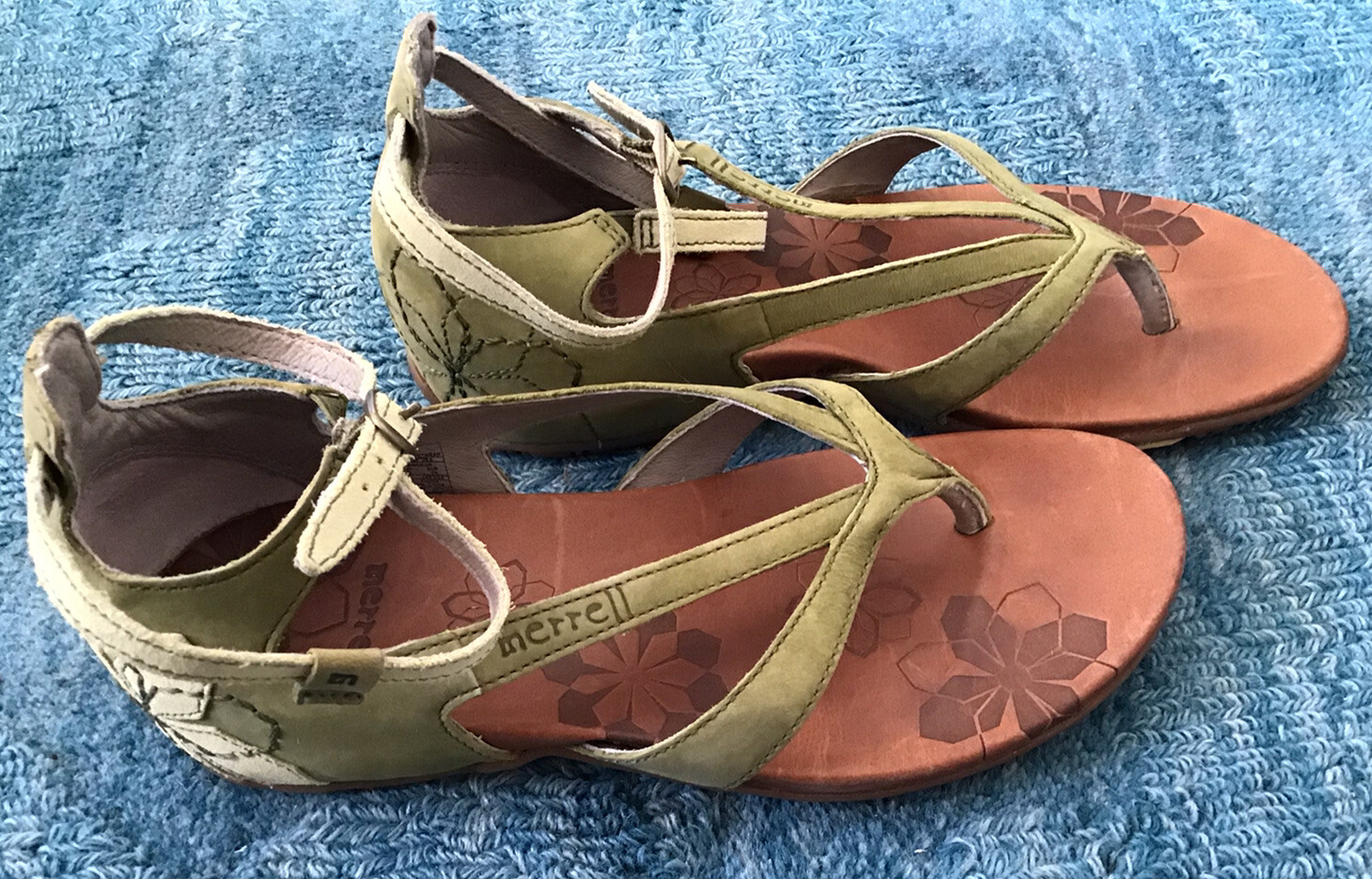 Sandali verdi MERRELL Lotta in pelle cinturino floreale alla caviglia taglia 5