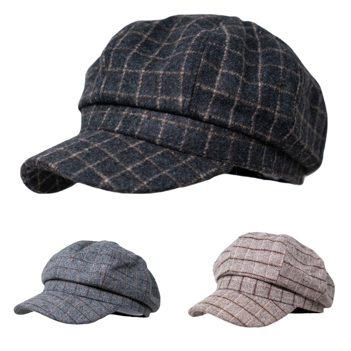 Plaid 8 Panel Newsboy Cabbie for Women, Winter Warmth  display picture 1