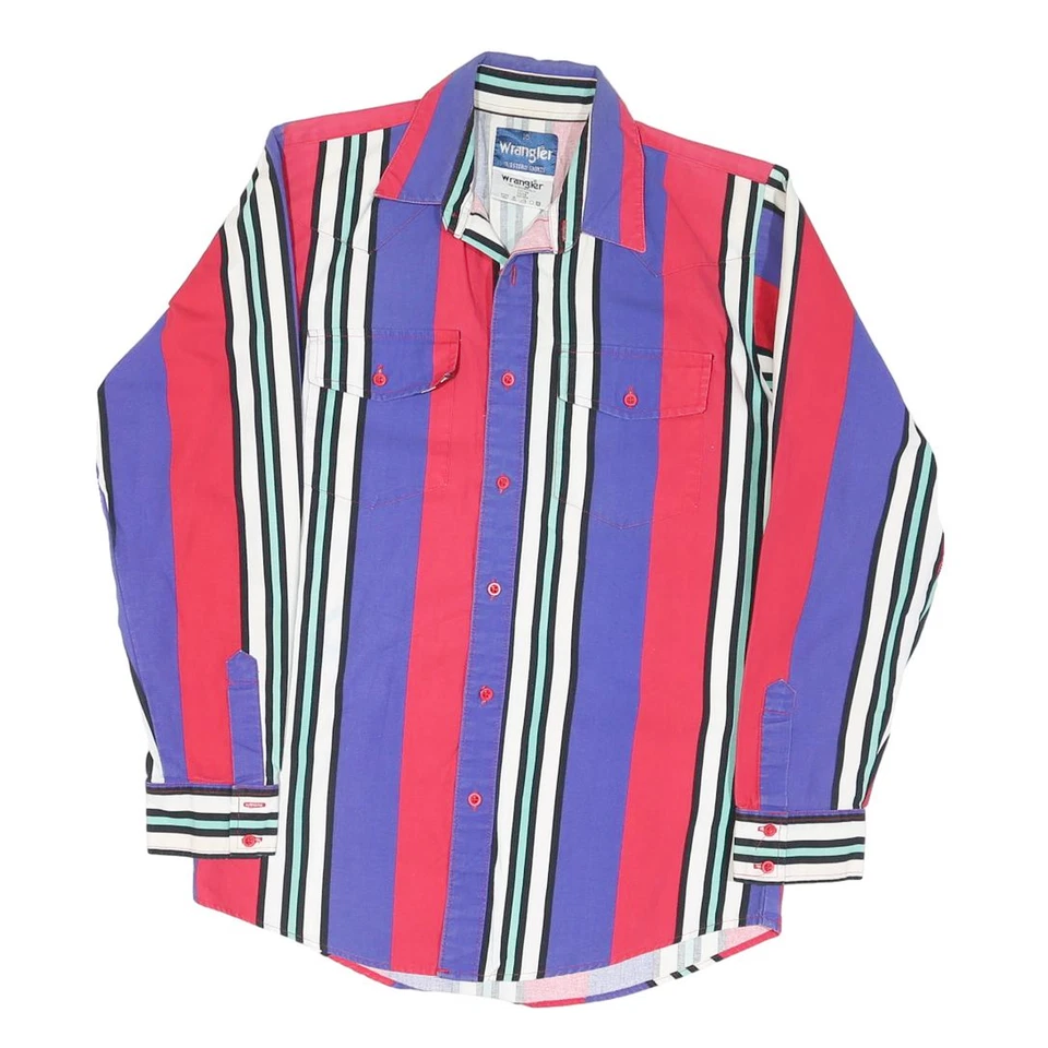 WRANGLER Mens Red & Blue Stripe Shirt M Cotton Blend Button Closure Long Sleeve