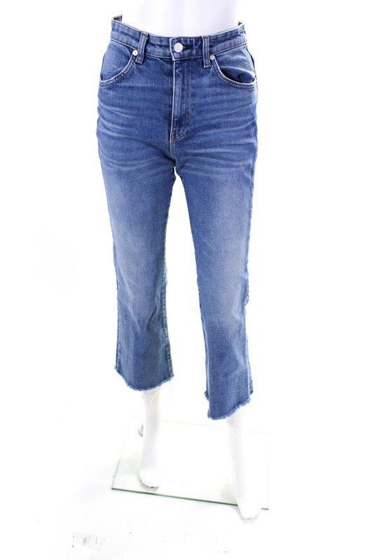CQY Womens Cotton Denim Stonewashed Frayed Hem Straight Leg Jeans Blue Size 26