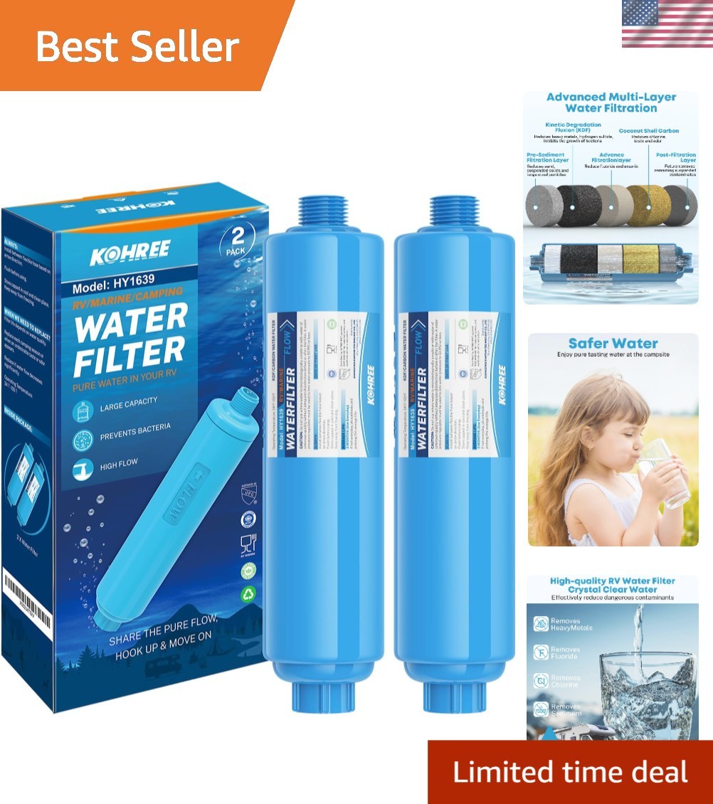 Carbon Fiber Inline Water Filter NSF Certified for Camping Marine Use