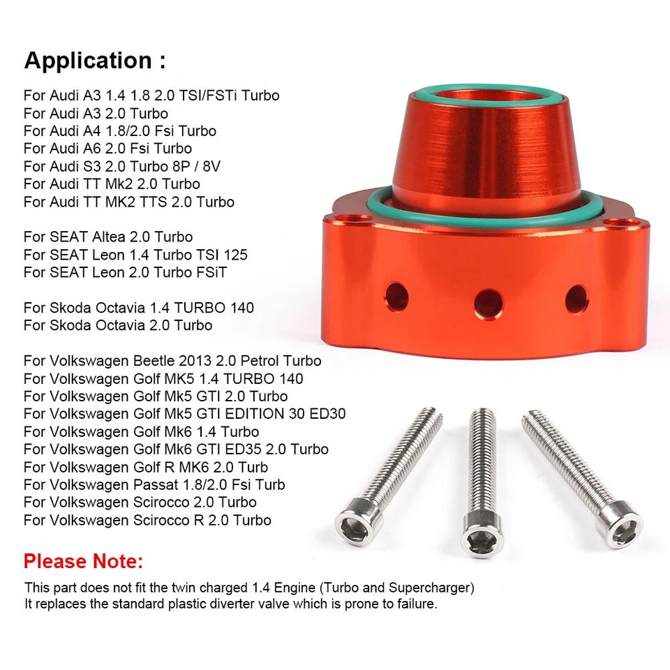 Orange Turbo Blow Off Valve Dump Adaptor for 1.4 1.8 2.0T Engines Audi FSiT TFSi — 第 2/4 张图片