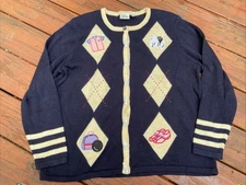 CJ Banks Button Bowling Cardigan Sweater Embroidered Grandma Core 1XL NICE