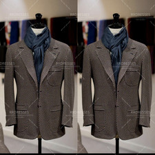 Tweed Men's Suit Winter Business Offical Jacket Outdoor 2Pcs Single Breasted