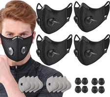 4-Pack Reusable Sports Face Masks with Carbon Filters  Valves
