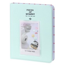 64 Pockets Photos Album, Leather Cover 2 x 3 Small Photo Album, Light Green 