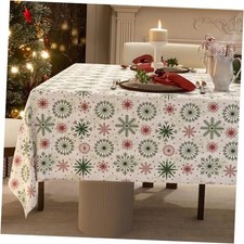 Christmas Tablecloth with Snowflake, 72" x 54" Rectangular Green Rula