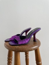 Y2K New Look Purple Open Toe Kitten Heels Glittery UK Size 6-6.65