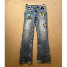 True Religion Kids Jeans Girls Blue Distressed Graphic Print Size 14 26X26