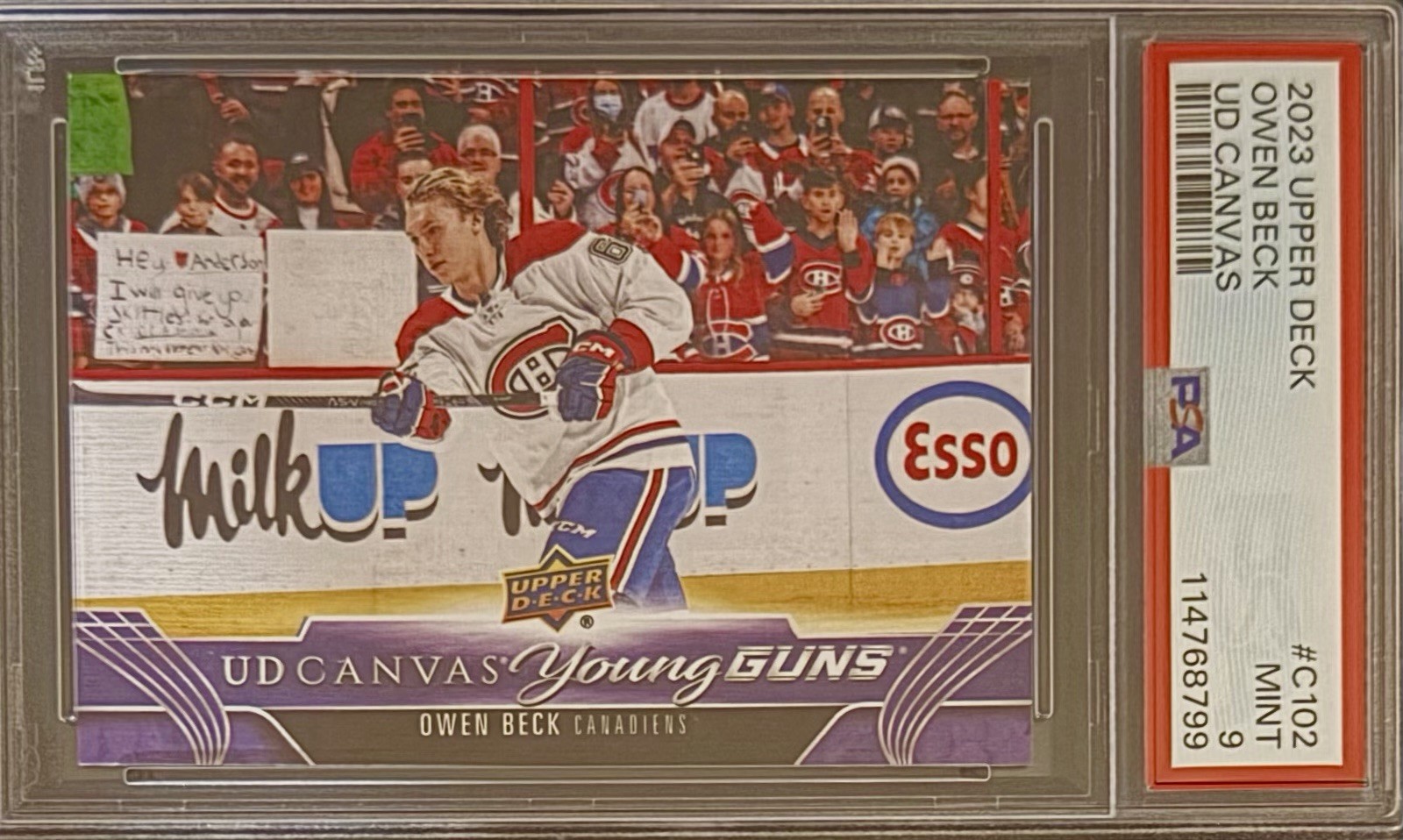 Owen Beck Rookie 2023-24 Upper Deck UD Canvas Young Guns #C102 (RC) PSA 9