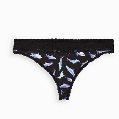 New Torrid 2 (2X 18/20) Sexy Lace Trim Cotton Shark Print Mid Rise Thong Panty 