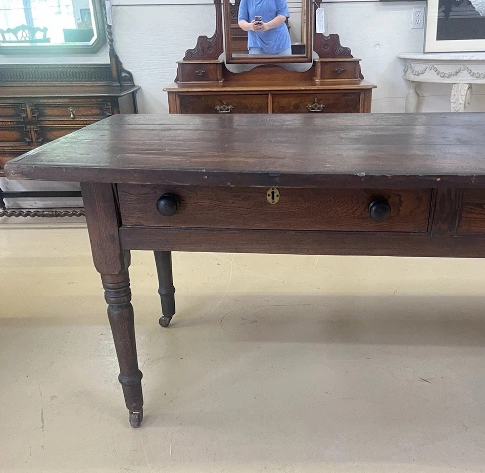 "Sofá de comedor antiguo rústico francés teñido cortinas de pino mesa granja de 114""" Foto 2 de 4