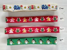 1” Woven Ribbon Trim Edging  Asst Remnants, Holiday, Floral Total 5.5 Yds