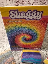 Vtg Shaggy Latch Hook Rug 12x12" Rainbow Kit