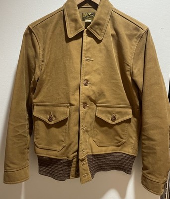 THE REAL McCOY S Jacket Khaki Moleskin Bomber Flight Jacket Unlined 36 NWOT