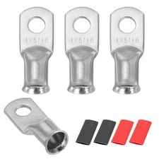 4 Pcs 5/16" Stud 1AWG Battery Lug Ring Terminal with 4pcs Heat Shrink, Silver
