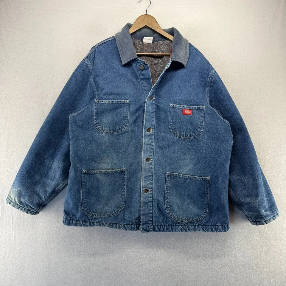 Abrigo Dickies Chore Vintage Para Hombre 2XL Azul Denim Desteñido Granero Pana Cuello Años 90 Foto 2 de 4