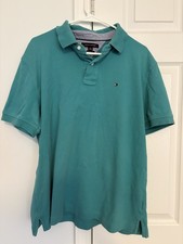 Tommy Hilfiger Polo Shirt Mens XL Green Cotton Custom Fit Logo Casual