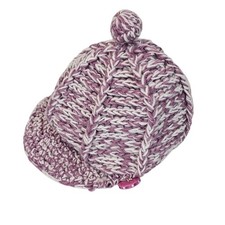 Ladies OS Fall Winter Warm Cozy Cable Knit Riding Cap Purple White Pom Pom Hat