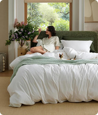 Bedsure 100 Washed Cotton Duvet Cover Full Size - Natural White Minimalist Bedd