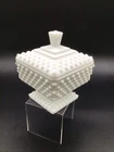 Vintage Fenton Hobnail White Milkglass Lidded Pedestal Candy Dish